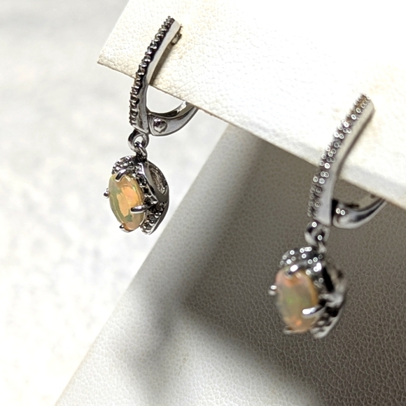 Beautiful Ethiopian Fire Opal & CZ Earrings Gold plated over Sterling Silver - Picture 6 of 8